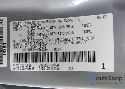 2017 Toyota Tundra Trd Pro 5.7L V8 z USA, uszkodzony, nr VIN 5TFDW5F19HX660294